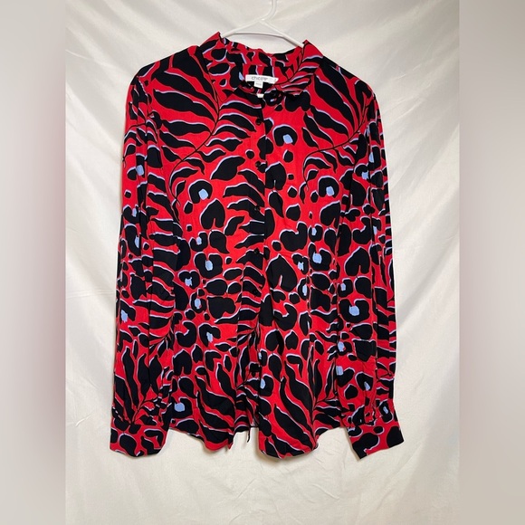 Chico's Vibrant Red and Black Patterned Shirt - Picture 1 of 7